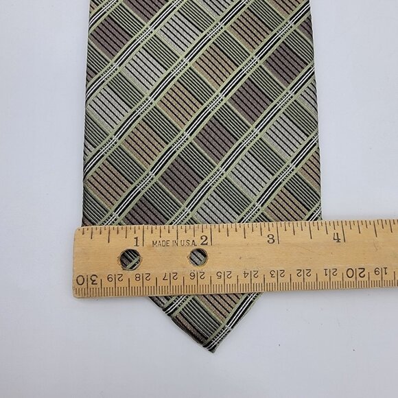 Pronto Uomo 100% Silk Men’s Necktie Browns Greens Tan Geometric Tie Formal NWT - Picture 5 of 5